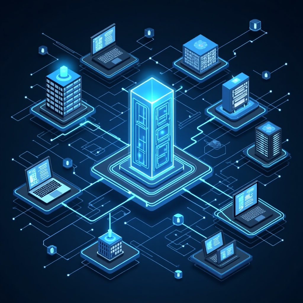 Secure data center with advanced encryption technology visualization